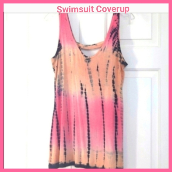 Raya Sun tie dye sleeveless tank top or swimsuit beach coverup, Pink coral peach - Picture 10 of 10